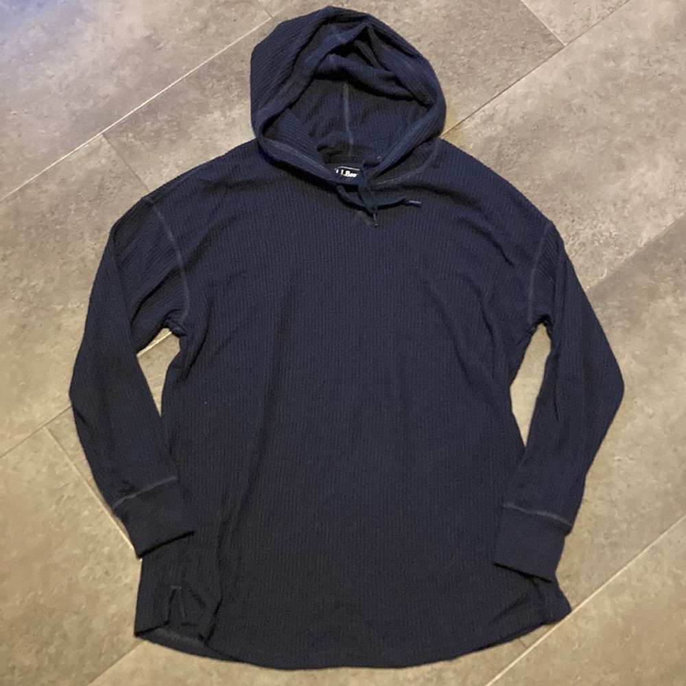 LL Bean Navy Blue Waffle Knit Hoodie size L